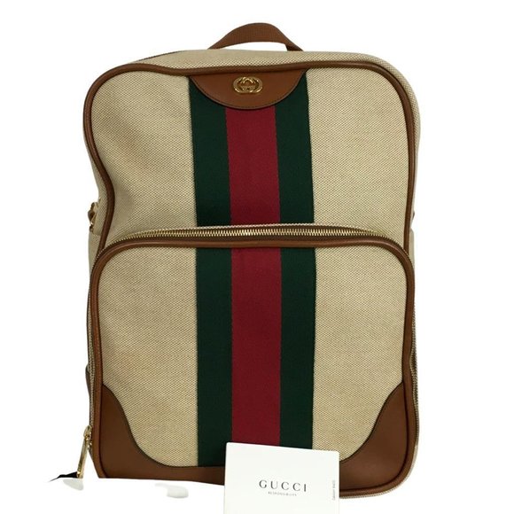 NWT Gucci Women\'s Backpack Stripes Green & Red Buckle GG Beige Multi Sz M main image 5